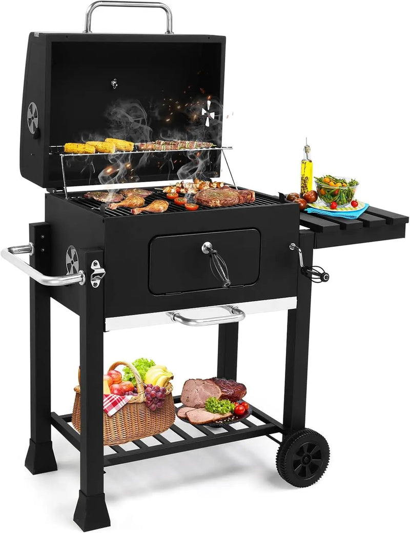 Outvita Large Barrel Charcoal BBQ Grills with 794 SQ.IN. Cooking Area, Outdoor Barbecue Grill with Adjustable Charcoal Tray & Foldable Side Table for Backyard Patio Picnic by GreenHaven Gardens