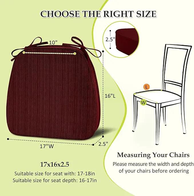 Chair Cushions for Dining Chairs, Indoor Chair Cushions with Ties，Waterproof Chair Pads Set of 4, Burgundy, 17x16x2.5 Inch by GreenHaven Gardens