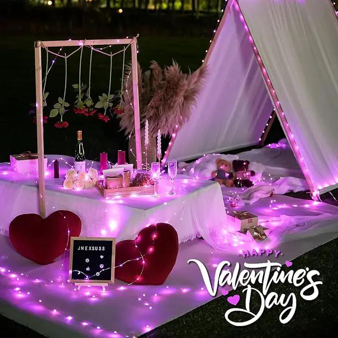 JMEXSUSS 4 Pack Pink Solar Lights, Each 33ft 100 LED Solar String Lights Outdoor Waterproof, 8 Modes Copper Wire Pink Fairy Light for Yard Patio Garden Party Wedding Decorations by GreenHaven Gardens