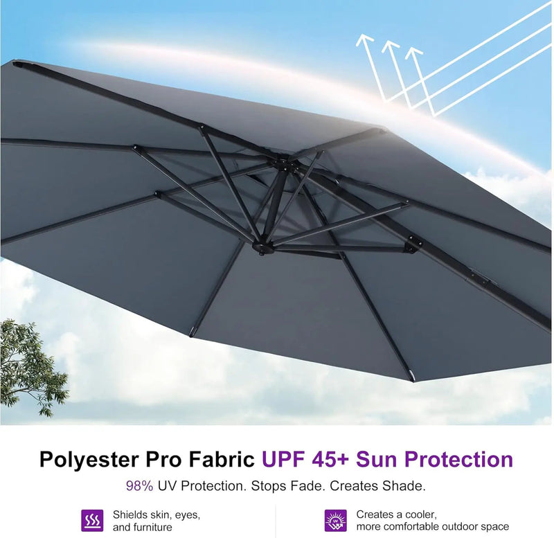 PURPLE LEAF 10 Feet Patio Umbrella Outdoor Cantilever Round Umbrella Aluminum Offset Umbrella with 360-degree Rotation for Garden Deck Pool Patio Light Grey by GreenHaven Gardens