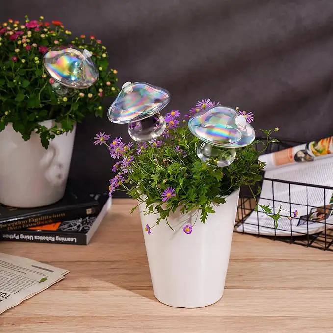 NiHome Iridescent Glass Mushroom Plant Self Watering Globes 3-Pack, Electroplated Hand-Blown Glass Automatic Plant Hydration System for up to 3 Weeks, Easy Refill Design with Adjustable Flow Rate by GreenHaven Gardens
