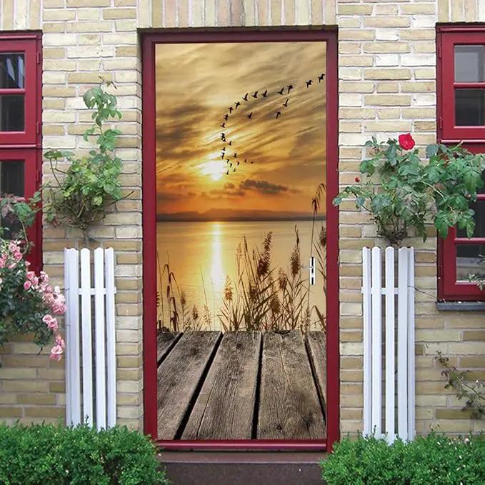 3D Peel and Stick Door Stickers Murals - PIER - Wallpaper Self-Adhesive Decals Removable PVC Waterproof Poster for Bedroom Living Room 31.5" x 78.7" by GreenHaven Gardens