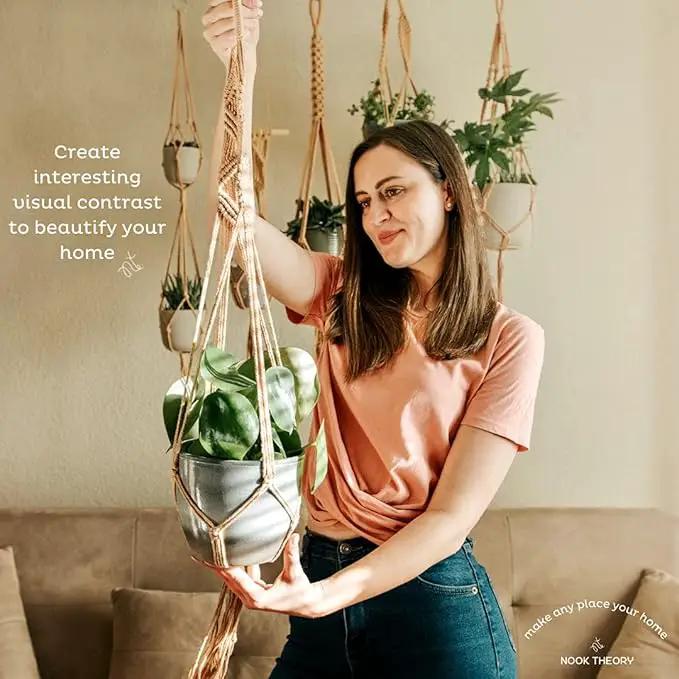 6-Pack Macrame Plant Hanger - 12 Ceiling Hooks, Plant Hanger Indoor, Hanging Plant Holder, Hanging Planters for Indoor Plants, Boho Plant Hanger, Plant Hangers Indoor Macrame (Caramel) by GreenHaven Gardens