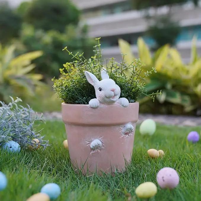 Easter - Spring Flower Pot - Bunny Decor - Easter Decoration - Decorative Garden Pots for Cactus Succulents Planter with Drainage Hole for Home Farmhouse Decor 5.75 x 5 x 7.25 inch Newman House Studio by GreenHaven Gardens