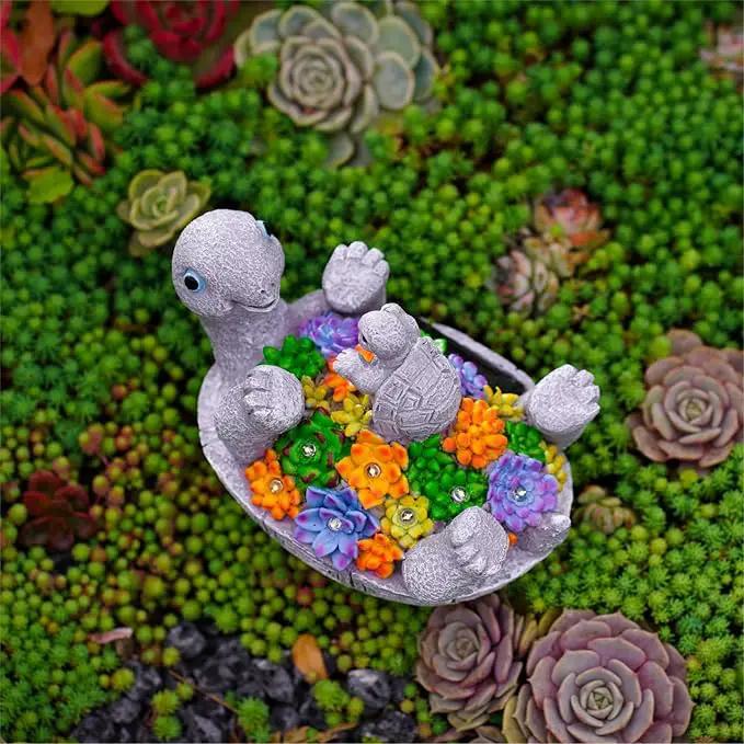 Solar Turtle Figurines Garden Decor, Cute Turtle Statue with Baby with 8 LED Solar Lights Garden Lawn Decorations for Patio & Yard, Gifts for Mom by GreenHaven Gardens