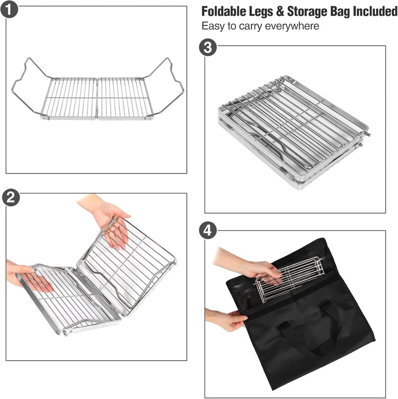 REDCAMP Folding Campfire Grill 304 Stainless Steel Grate, Adjustable Height Portable Camping Grill with Carrying Bag for Outdoor Cooking BBQ by GreenHaven Gardens