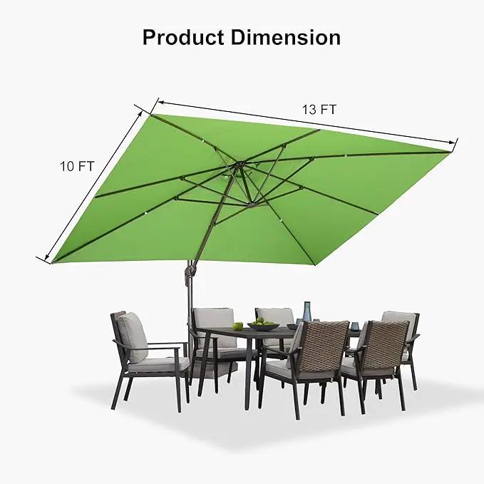 PURPLE LEAF 10' X 13' Patio Cantilever Umbrella Rectangle Umbrella Outdoor with Aluminum Offset Hanging and 360° Rotation for Pool Garden Deck Patio, Green by GreenHaven Gardens