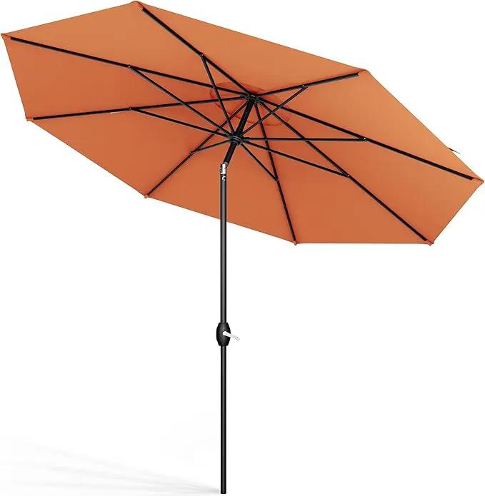 Midtown Umbrellas Sunbrella Umbrella 9 Feet Outdoor Umbrella With Canvas Tuscan Acrylic Fabric - Auto-Tilt Aluminum Frame Patio Umbrella For Backyard, Deck, Garden, Pool - Black Pole by GreenHaven Gardens