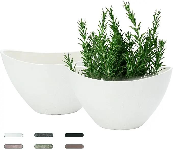 LaDoVita Plant Pots with Drainage Holes, 12 Inch Large Planters for Indoor Plants, Plastic Flower Pots Outdoor, 2 Pack, White by GreenHaven Gardens