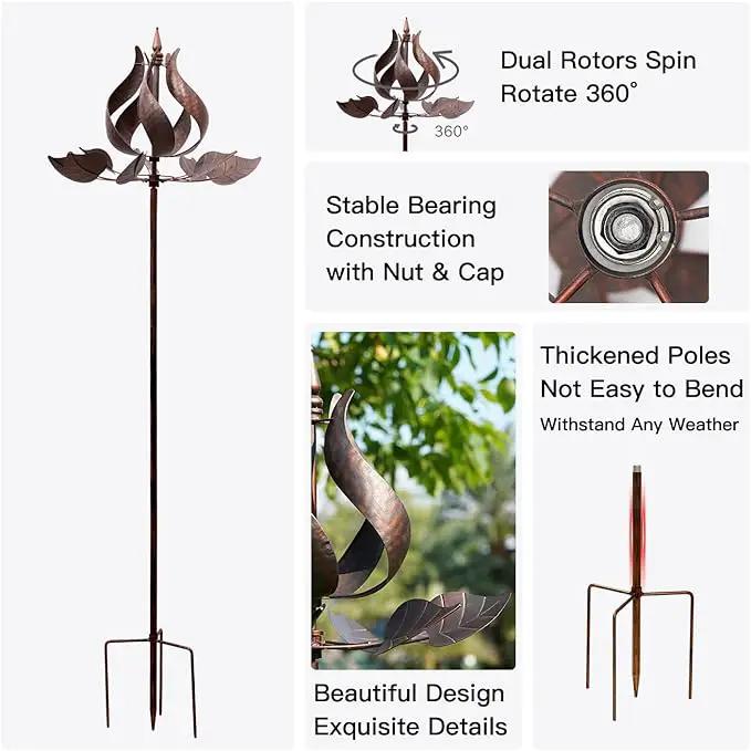 Yard Garden Wind Spinners - Large Tulip Outdoor Metal Wind Spinners with Stake, Yard Art Lawn Garden Decor (24" W x 73" H) by GreenHaven Gardens