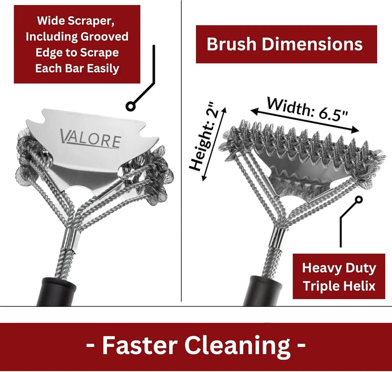 Valore BBQ Brush Bristle Free – 2 in 1 Grill Scraper & Barbecue Brush – Stainless Steel BBQ Grill Brush & BBQ Scraper Combo for Outdoor Grills – BBQ Brushes for Grill by GreenHaven Gardens