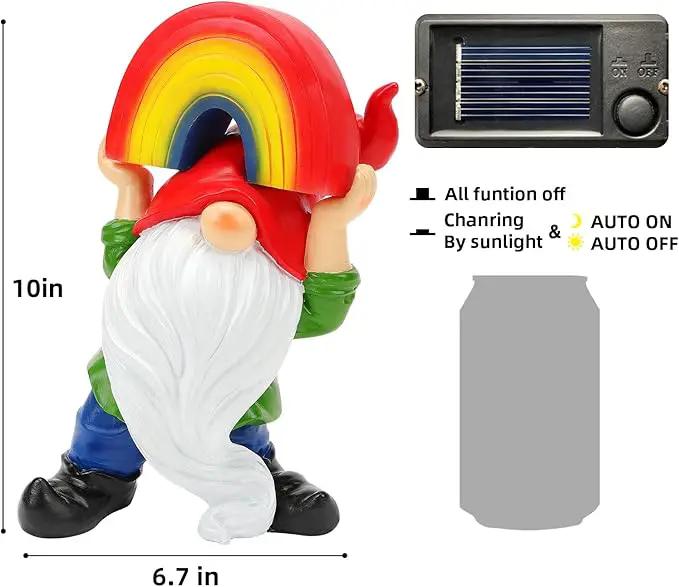 Garden Gnome Statue with Rainbow Solar Lights Large Garden Sculptures Outdoor Decorations Patio Lawn Yard Garden Decor Gifts for Women Mom by GreenHaven Gardens