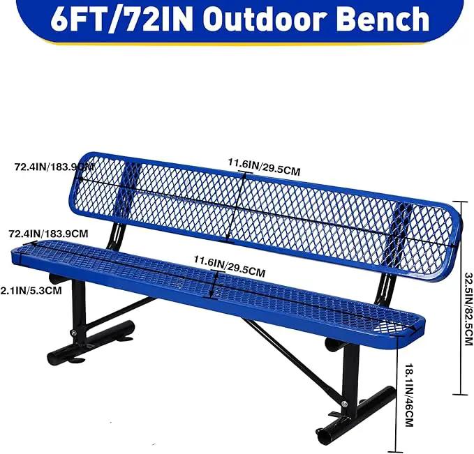 Heavy Duty Park Bench with Back Portable Frame, Outdoor Metal Park Bench with Backrest, Steel Mesh Outdoor Bench for Garden, Lawn, Patio, Porch, Park, Yard (Blue, 72.4" L x 23.2" W x 32.5" H) by GreenHaven Gardens