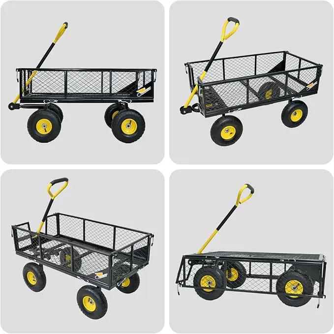900 lbs Steel Garden Cart, Heavy Duty Yard Utility Wagon with 10" Pneumatic Tires, Removable Mesh Sides and 180° Rotating Anti-Slip Handle by GreenHaven Gardens