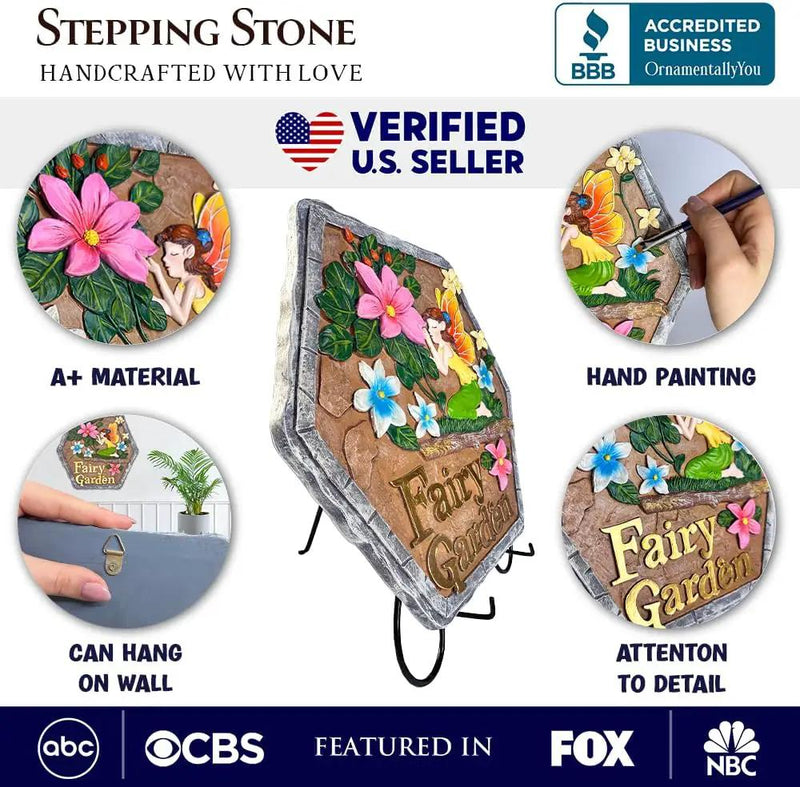 Elegant Resin Stepping Stone, Outdoor Garden Pathway Decoration (Fairy Kisses and Flowers Garden Stepping Stone, 9.5" Outdoor Decoration Statue) by GreenHaven Gardens