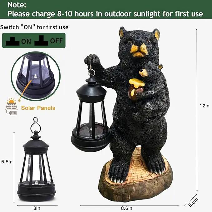 Garden Statues Bear with Solar Lantern, Outdoor Bear Figurines Decorations for Patio Yard Lawn Ornaments, Gifts for Mom/Grandma Birthday Housewarming by GreenHaven Gardens