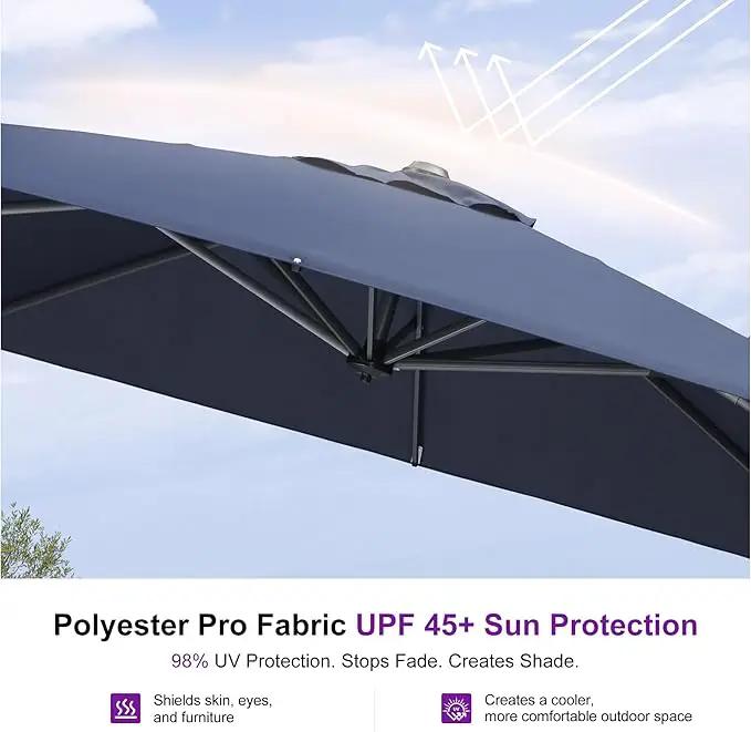 PURPLE LEAF Patio 9 Feet Cantilever Offset Umbrella with Base Outdoor Umbrella with 360-degree Rotation for Garden Deck Pool Patio Navy Blue by GreenHaven Gardens