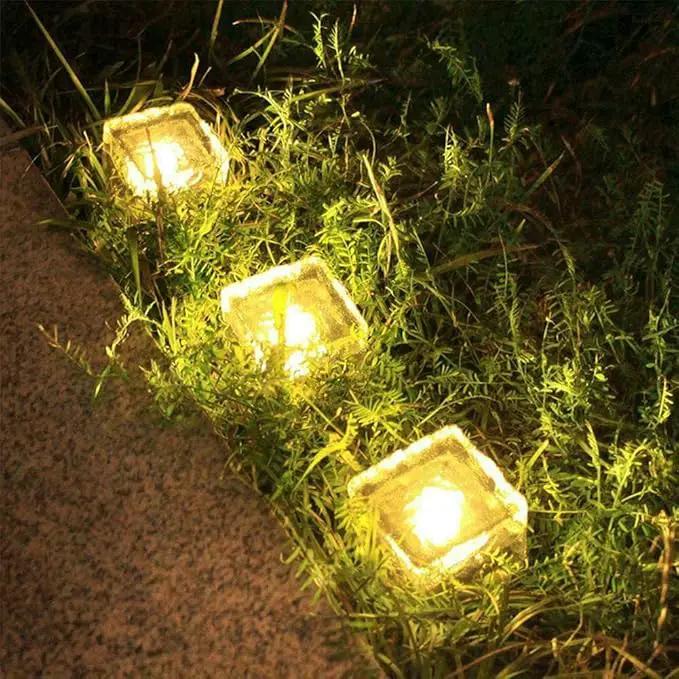 Solar Outdoor Ice Cube Lights for Garden Decoration, 2.8 ”x 2.8” Frosted Acrylic Brick Waterproof Solar Landscape Lights for Tabletop Yard Patio Pathway Decor (Warm White) (4 Pieces) by GreenHaven Gardens