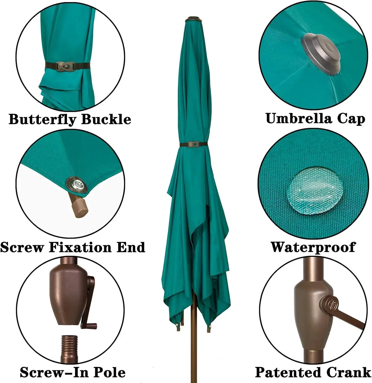 Ogrmar 6.5x10ft Patio Umbrella Rectangular Outdoor Table Umbrella with Crank & Push Button Tilt for Terrace, Backyard, Garden, Courtyard, Swimming Pool, Lawn (Turquoise) by GreenHaven Gardens
