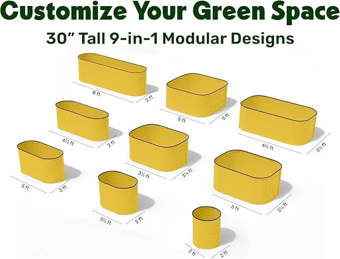 9-in-1 Galvanized Raised Garden Beds Outdoor // 8×2×2.5 ft Modular Planter for Gardening, Vegetables, Flowers // 32" Extra Tall Metal Raised Garden Bed (Yellow) // Patented Design Planter Box by GreenHaven Gardens