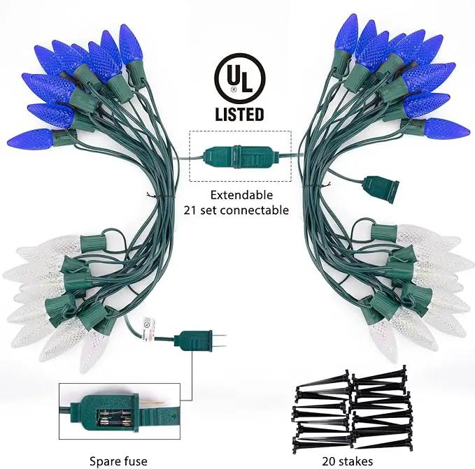 Brightown Strawberry C9 Christmas String Lights Outdoor - 25.7FT 20 LED Pathway, Connectable C9 Walkway, Waterproof Decoration for Lawn Outside - Blue & Pure White by GreenHaven Gardens