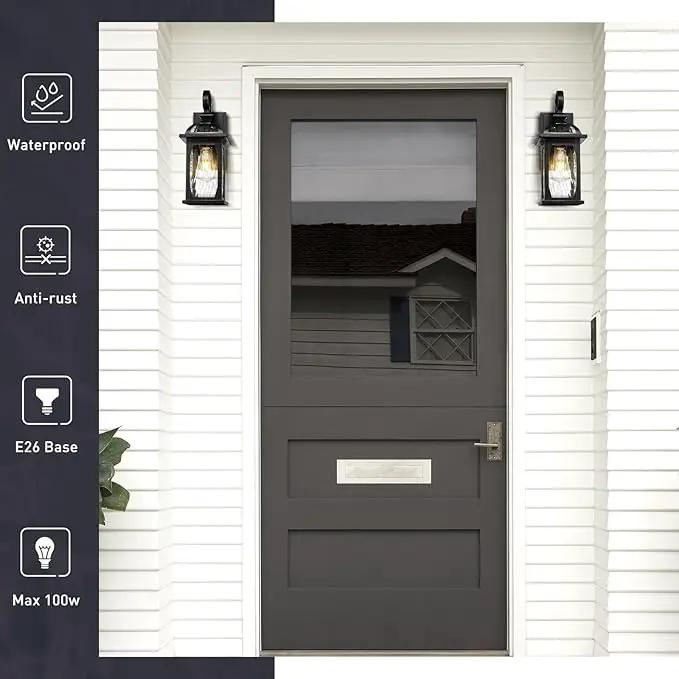 zeyu 2 Pack Outdoor Wall Lamps, 15-inch Black Exterior Light Fixtures for Patio House, Die-Cast Aluminum with Water Ripple Glass, Black Finish, ZD100B-2PK BK-WP by GreenHaven Gardens