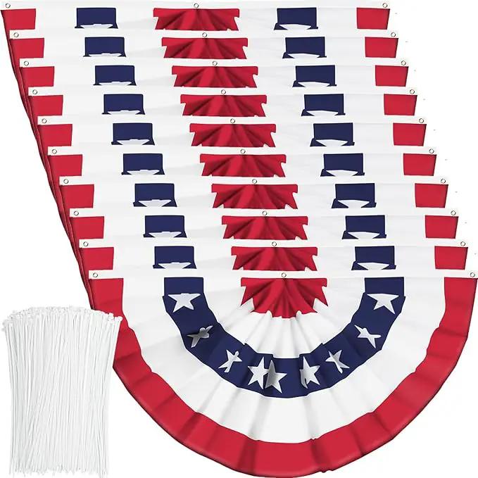 USA Pleated Fan Flag American US Bunting Flag Patriotic Half Fan Banner Flag with Canvas Header and Brass Grommets for 4th of July Memorial Day Indoor Outdoor Decoration (10, 1.5x3 Feet) by GreenHaven Gardens