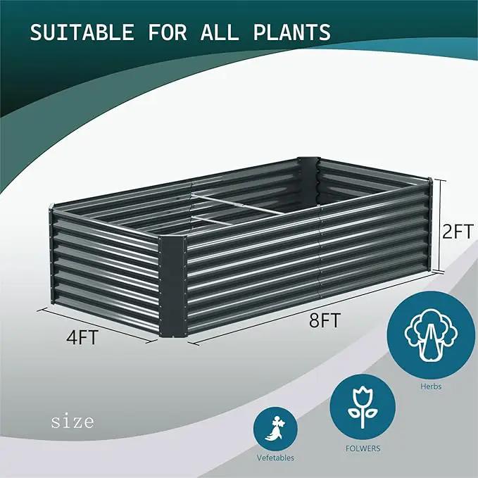 8x4x2ft Galvanized Raised Garden Bed Outdoor, Metal Garden Bed for Vegetables, Above Ground Garden Box for Flower, Steel Raised Beds for Gardening - Dark Gray by GreenHaven Gardens