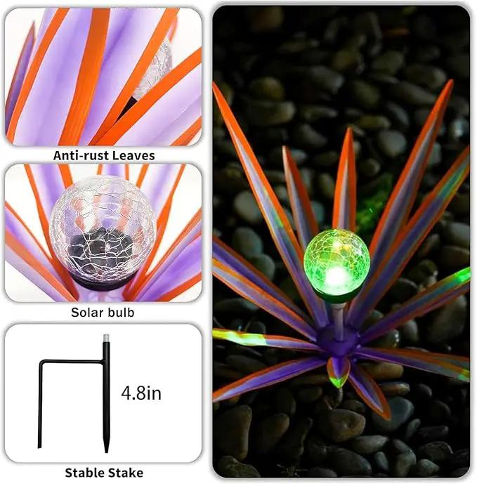 Metal Agave Plant Garden Art, 2 Pack Tequila Rustic Sculpture, Rustic Metal Agave Plants Garden Lawn Home Ornaments, for Yard Stakes, Garden Figurines, Outdoor Patio (2 PCS Purple with Light) by GreenHaven Gardens