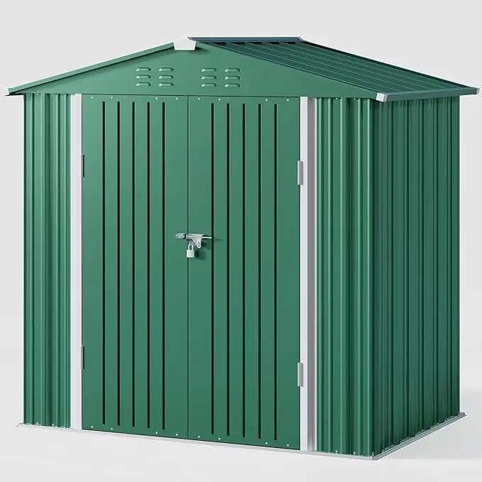 Gizoon Outdoor Storage Shed 6 x 4 FT, Galvanized Metal Garden Shed with Double Lockable Doors, Outdoor Storage Clearance for Backyard Patio Lawn-Green by GreenHaven Gardens