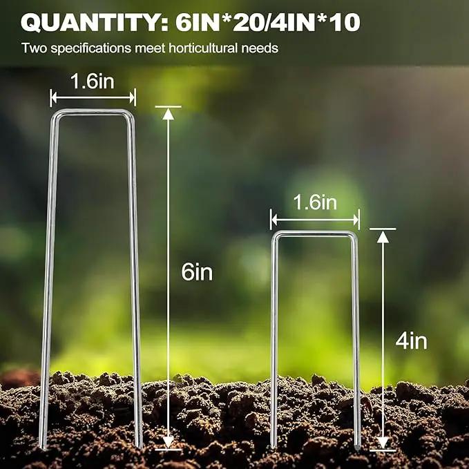 30 Pcs Galvanized Landscape Staples Metal Garden Stakes Heavy Duty for Ground Cover, U-Shaped Pins Yard Stakes Weed Barrier Fabric, Garden Hose, Drip Irrigation, 1.6 inch*(6+4 inch) by GreenHaven Gardens