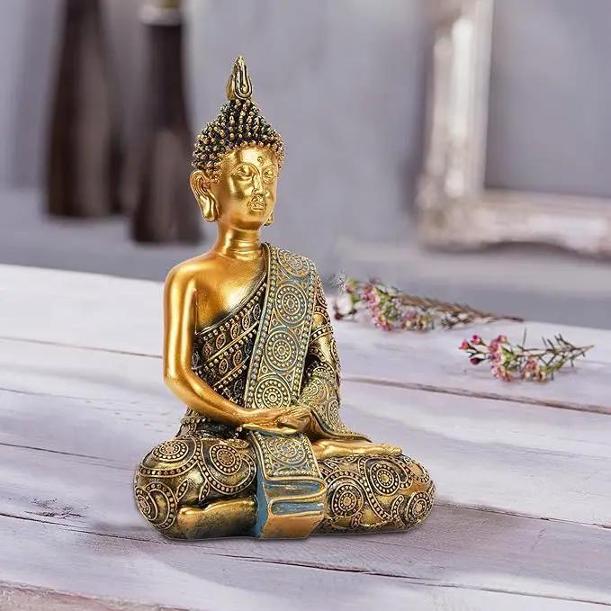 Nacome Meditating Seated Thai Buddha Statue Praying Collectibles Figurines,Zen Garden Buddha Sculpture-Indoor/Outdoor Decor for Home,Porch Yard Art Decoration,polyresin,Gold Buddah,Gift by GreenHaven Gardens