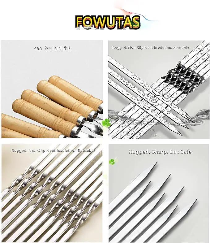 23.6" Large Size Kabob Skewers Flat Metal BBQ Barbecue Skewer Wooden Handle Stainless Steel Shish Kabob Stick Wide Reusable Grilling Set Meat Shrimp Chicken Vegetable Kebab Fork Sausage-12PCS by GreenHaven Gardens