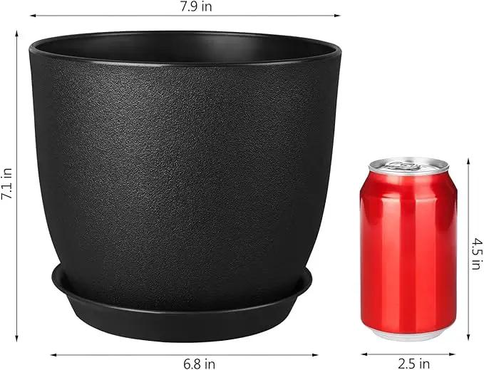 Plant Pots 8 Inch Set of 2, Flower Pots with Multi Mesh Drainage Holes, Planters for Indoor Outdoor Garden Plants and Flowers (Black) by GreenHaven Gardens