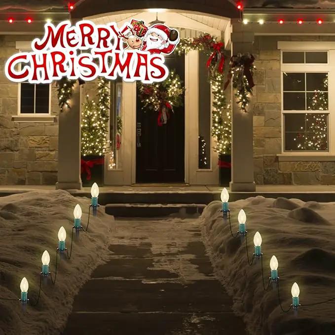 C9 Christmas Pathway Lights, 38FT C9 Christmas Pathway String Lights with 25 Clear LED Light Bulbs and Stakes for Outdoor Walkway Driveway Backyard Christmas Decorations by GreenHaven Gardens