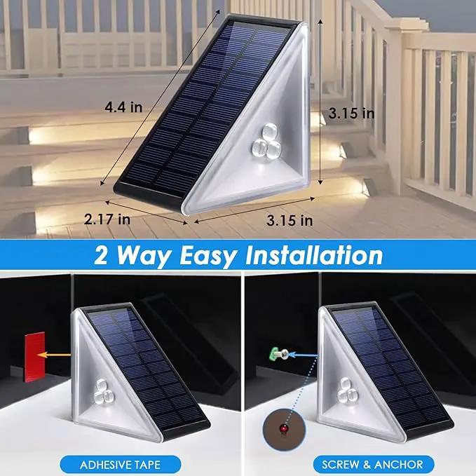 Solar Step Lights Outdoor Waterproof IP67, 6 Pack Solar Powered Stair Light with 3 LEDs, Triangle Solar Deck Light for Outside Garden Patio Yard Front Door, Warm White by GreenHaven Gardens