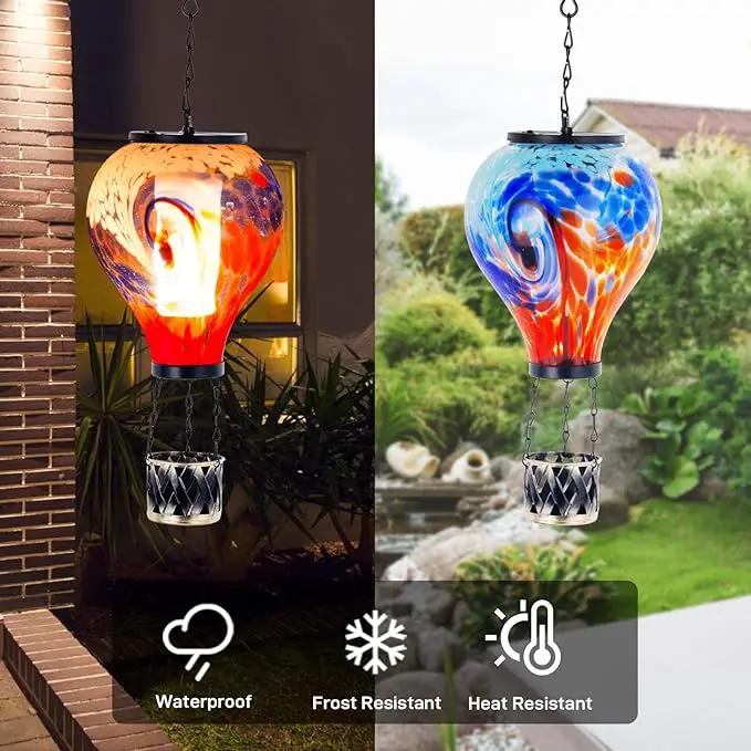 Starsoul Unique Hot Air Balloon Solar Lantern Glass Outdoor Hot Air Balloon Solar Flickering Flame Light Waterproof Hanging Solar Lantern with Big Basket for Garden Yard Patio Decor by GreenHaven Gardens
