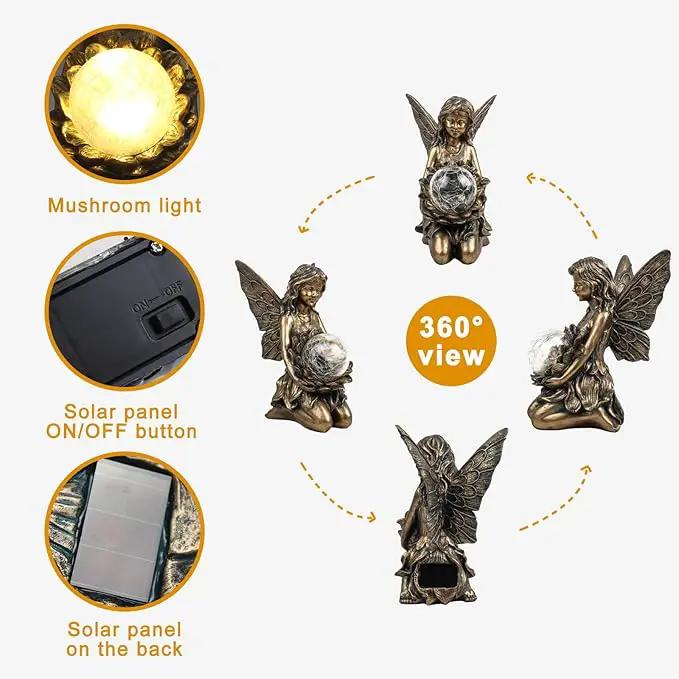 Garden Statues Outdoor Flower Fairy Decor,Solar Powered Outdoor Resin Statues-Patio Lawn Yard Porch, Funny Garden Fairies Ornaments Figurines for Outside Garden Gifts,8.31 Inches Tall by GreenHaven Gardens