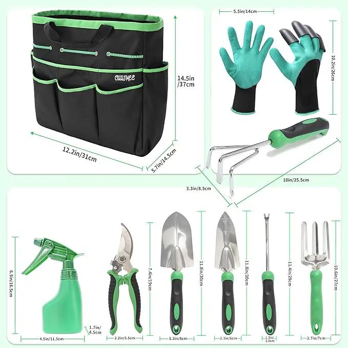 Garden Tool Set with Bag and Gloves, Heavy Duty Stainless Steel Gardening Tool Set, Ideal Gardening for Women and Men, Set of 9 by GreenHaven Gardens