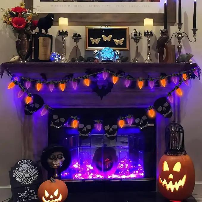 26FT LED Halloween Lights Outdoor, C7 Orange and Purple Halloween Stirng Lights with 50 LED Bulbs, Plug-in Outdoor Halloween Decorations Lights Waterproof for Halloween Patio Outdoor Party Yard Garden by GreenHaven Gardens