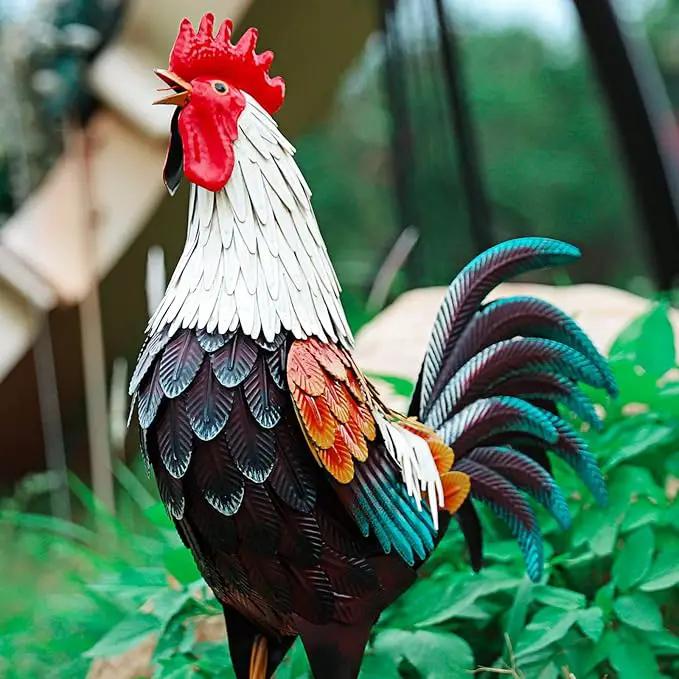 chisheen Metal Rooster Decor,Yard Chicken Decorations,Outdoor Garden Statues, Metal Chicken Sculpture for Backyard Patio Kitchen Decor & Lawn Ornaments by GreenHaven Gardens