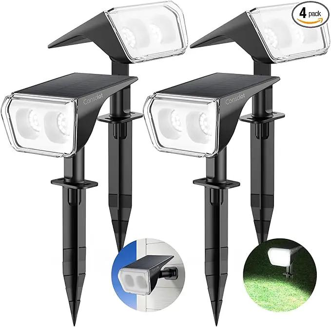 Consciot Solar Spot Lights Outdoor Waterproof, 24 LED Dusk-to-Dawn Solar Outdoor Lights, 2 in 1 Adjustable Wall Lights, Daylight Solar Landscape Spotlights for Garden Yard Wall Walkway, 4 Pack by GreenHaven Gardens