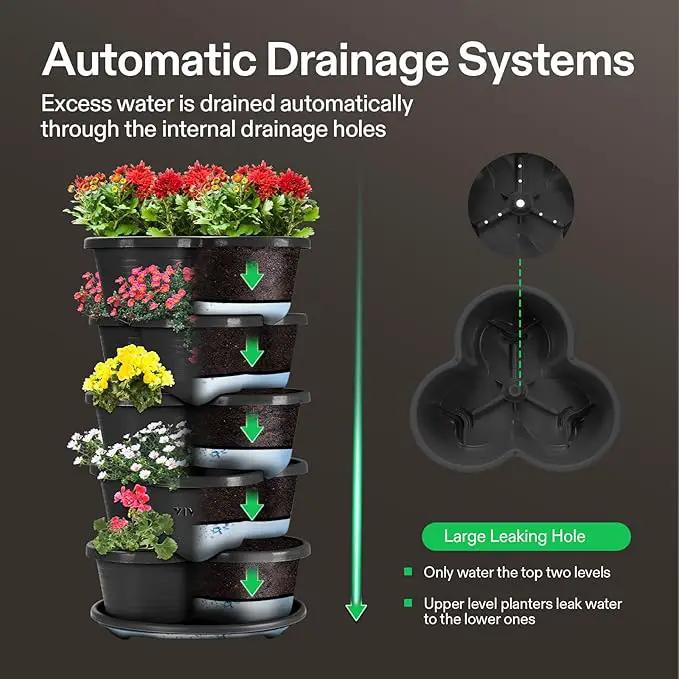 VIVOSUN 5 Tier Vertical Gardening Stackable Planter for Strawberries, Flowers, Herbs, Vegetables, Black by GreenHaven Gardens