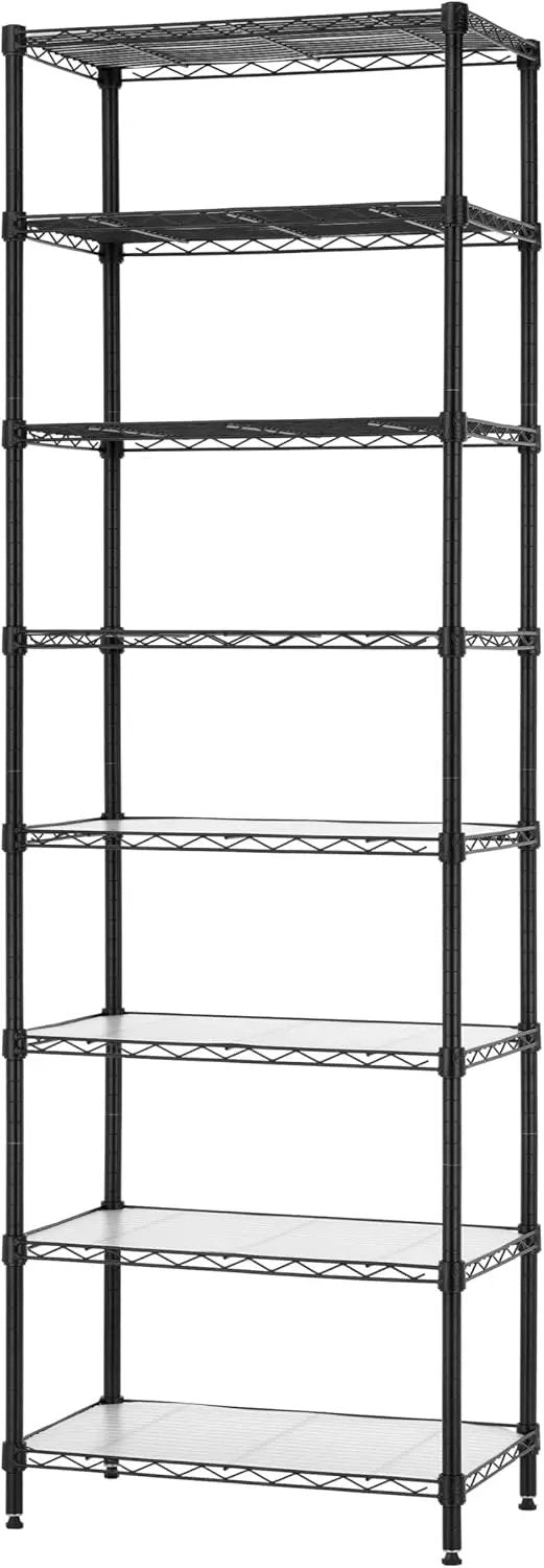 Finnhomy 8-Tier Wire Shelving Unit Adjustable Steel Wire Rack Shelving 8 Shelves Steel Storage Rack or Two 4-Tier Shelving Units with PE mat, Leveling Feet and Safety Device, NSF Certified, Black by GreenHaven Gardens