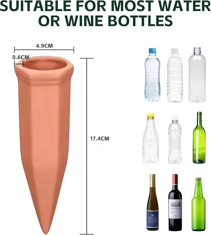 Wine Bottle Watering Spikes, Terracotta Watering Spikes for Out | Indoor Plants, Self Watering Planter Insert, Vacation Plant Watering Devices, Clay Plant Watering Globes, 8-Pack by GreenHaven Gardens