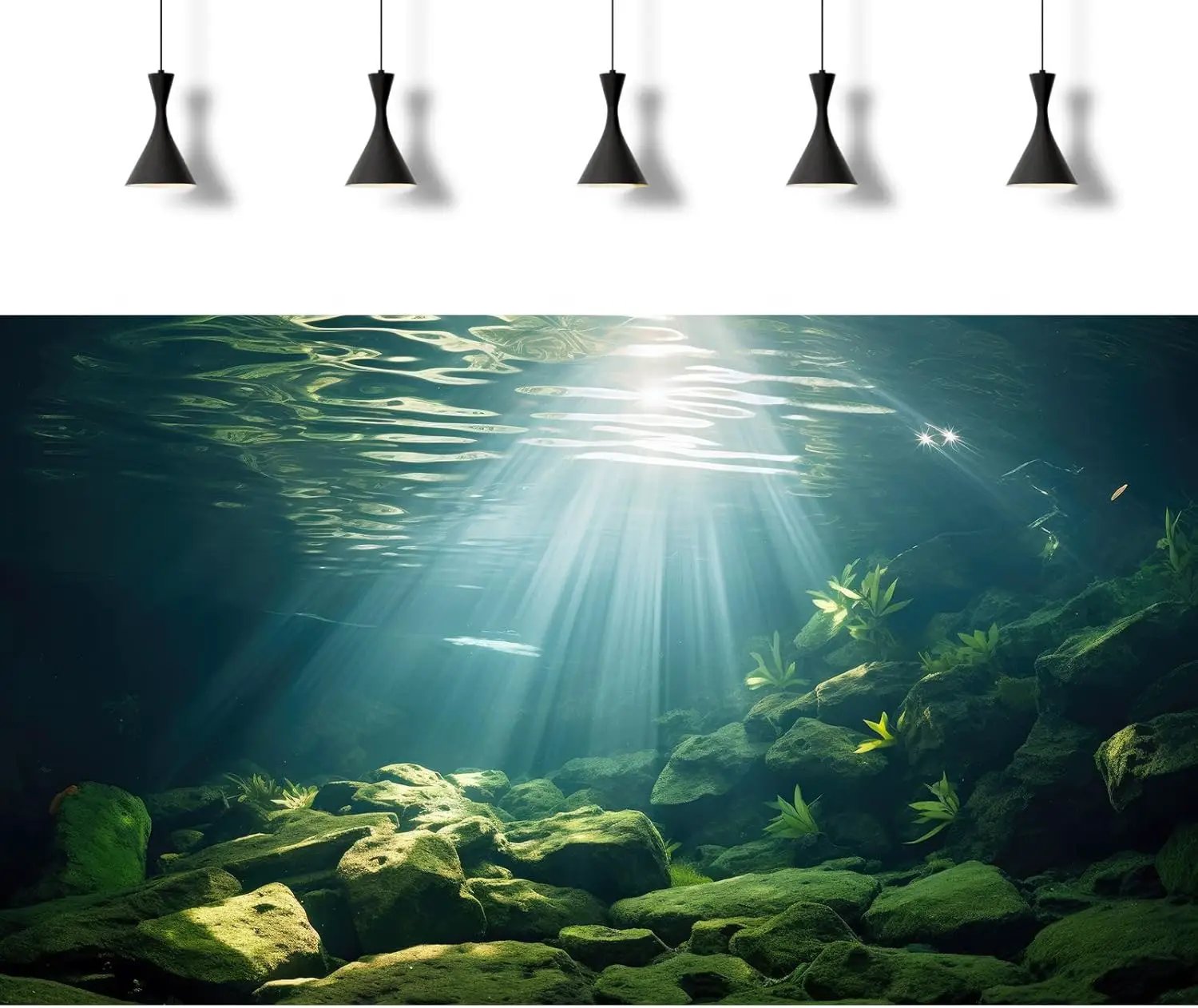 Under The Sea Aquarium Background Aquatic Plants Deep Sea Fish Tank Background Underwater Sunray Rock Terrarium Backgrounds Deep Ocean Floor Tropical Fish Tank Backgrounds Decorations 24x12in by GreenHaven Gardens