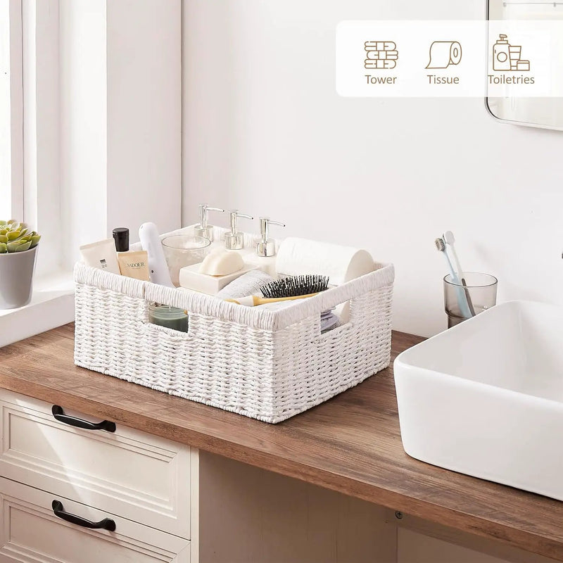 OIAHOMY Wicker Basket, Paper Shelf Basket with Built-in Handles, Rectangular Wicker Storage Bin for Pantry, Shelves, 1 Pack-White by GreenHaven Gardens