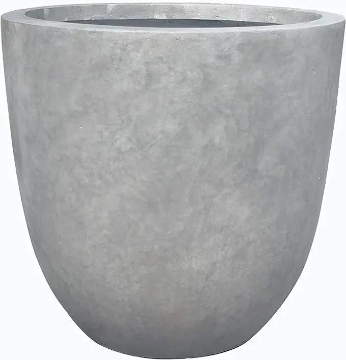 Kante 14 Inch Dia Round Concrete Planter, Indoor Outdoor Large Plant Pot with Drainage Hole and Rubber Plug for Home Patio Garden, Natural Concrete by GreenHaven Gardens