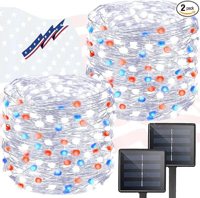 Red White and Blue Solar String Lights Outdoor, 2 Pack 80FT 200 LED Solar Outdoor Twinkle Light for 4th of July Independence Day Decor, Waterproof with 8 Modes, Garden Yard, Patriotic Memorial Decor by GreenHaven Gardens