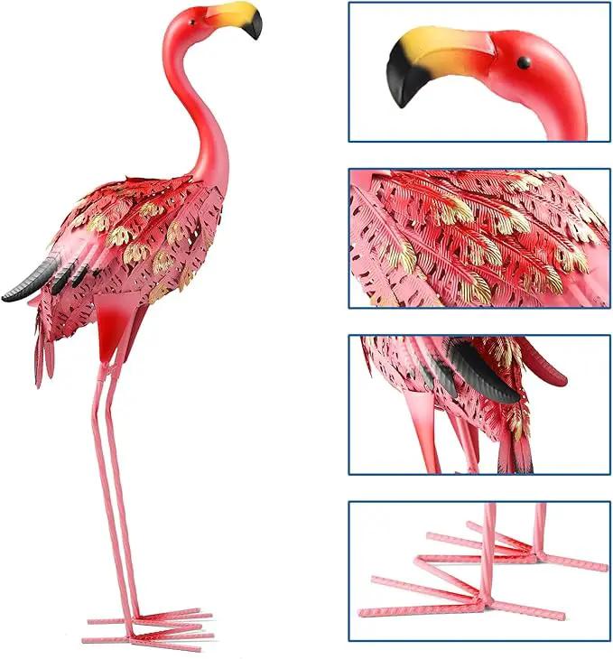 Garden Statues Flamingo Sculptures Metal Yard Art, Pink Bird Art Outdoor Backyard Decor Patio Lawn Porch Ornament Flamingo Yard Decoration (Red with Gold) by GreenHaven Gardens